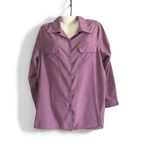 Only Necessities Women’s Purple Shimmer Roll-Sleeve Button-Up | Size 16W VINTAGE - Picture 1 of 8